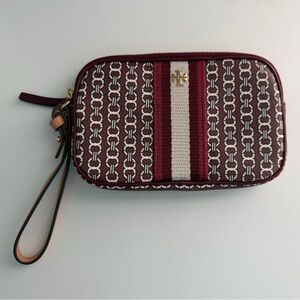 Tory Burch Burgundy Gemini Link Canvas Wristlet